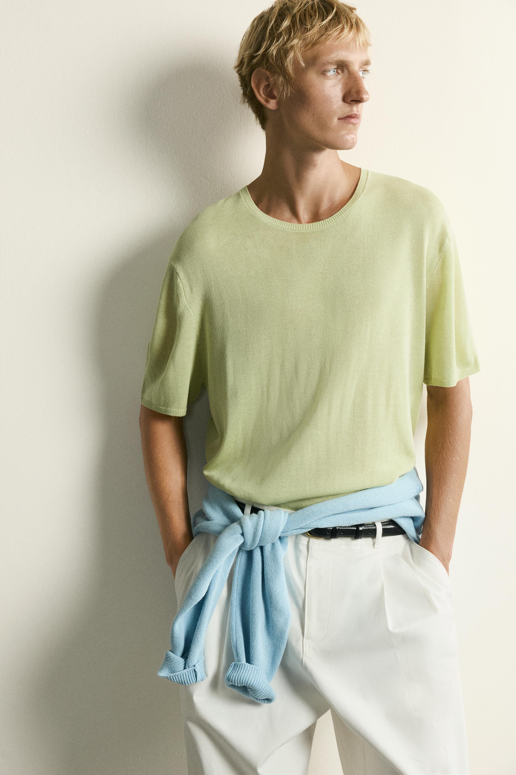 Мужские футболки Zara RELAXED FIT LIGHTWEIGHT KNIT T-SHIRT — фото 8
