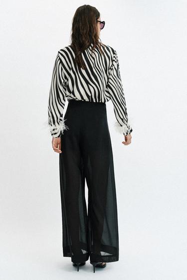 SEMI-SHEER WIDE-LEG TROUSERS - Black by Zara - Image 3