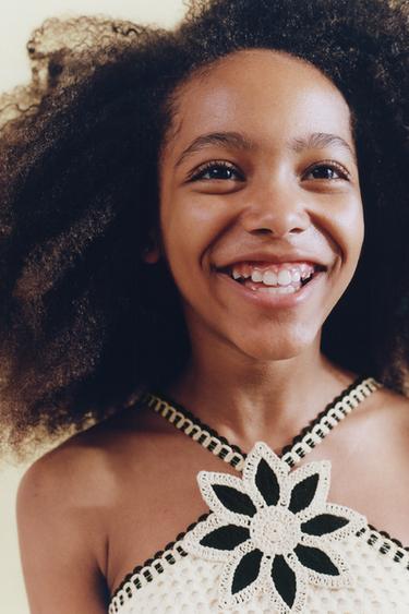 FLORAL CROCHET KNIT DRESS - Ecru by Zara