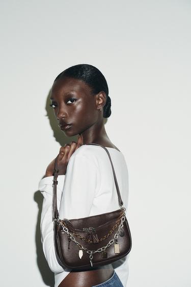 Zara MINI CROSSBODY BAG WITH CHARM DETAIL - Brown
