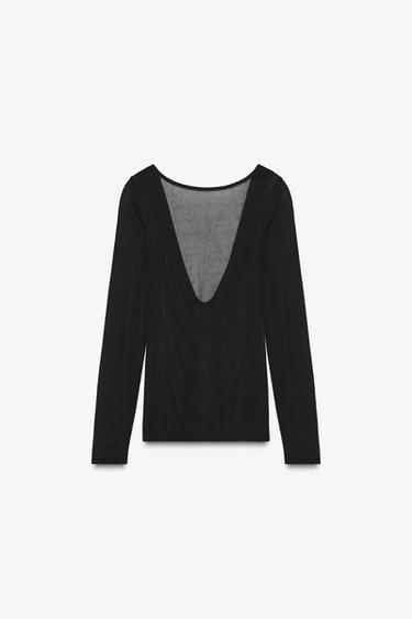 CAMISETA SEMITRANSPARENTE ESPALDA DRAPEADA - Negro de Zara