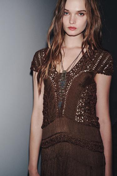 ZW COLLECTION COMBINED CROCHET DRESS - Chocolate brown by Zara