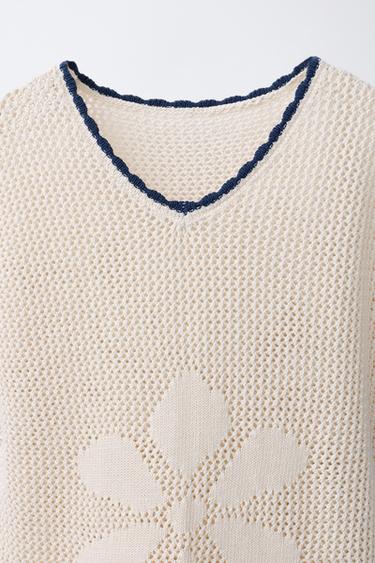 KAFTAN EN CROCHET À FLEUR - Écru / Bleu de Zara - Image 2