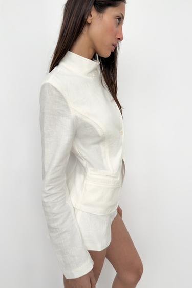 VESTE CROISÉE RAMIE - Blanc de Zara - Image 4