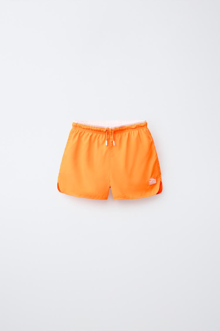 QUICK-DRY SWIM SHORTS (AGES 6-14) — Neon orange