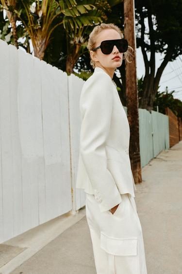 TAILORED BLAZER WITH SHOULDER PADS - Ecru by Zara - Image 2