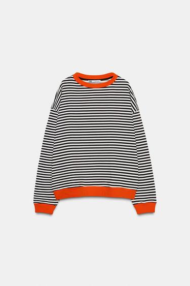 Zara CONTRAST STRIPE SWEATSHIRT - Brown / Ecru