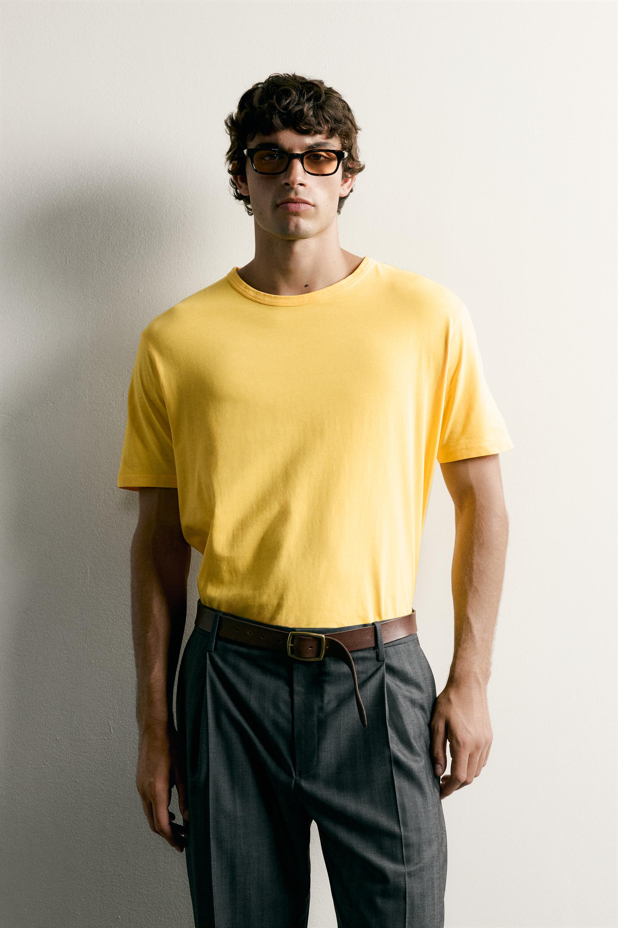 WASHED REGULAR FIT T-SHIRT — Yellow