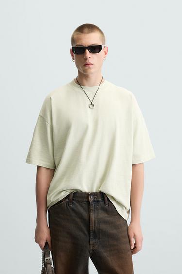 WASHED BOXY FIT T-SHIRT - Light green by Zara