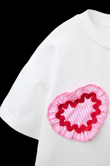 CAMISETA CORAZONES POPELÍN - Rosa de Zara