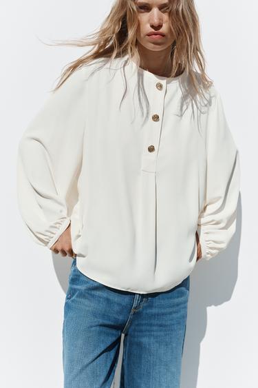 FLOWING CREPE BLOUSE - Ecru by Zara - Image 1