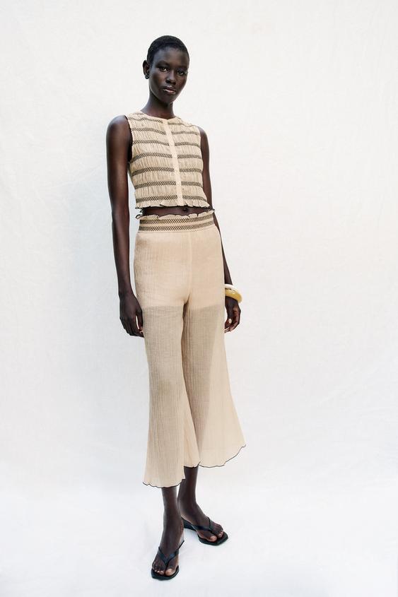 PANTALÓN CULOTTE COSTURAS COMBINADAS - Arena de Zara - Imagen 0