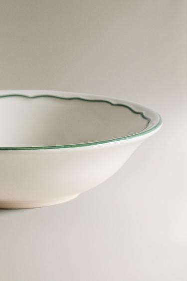 SHALLOW EARTHENWARE BOWL WITH CONTRAST RIM - White / Green by Zara - Image 3