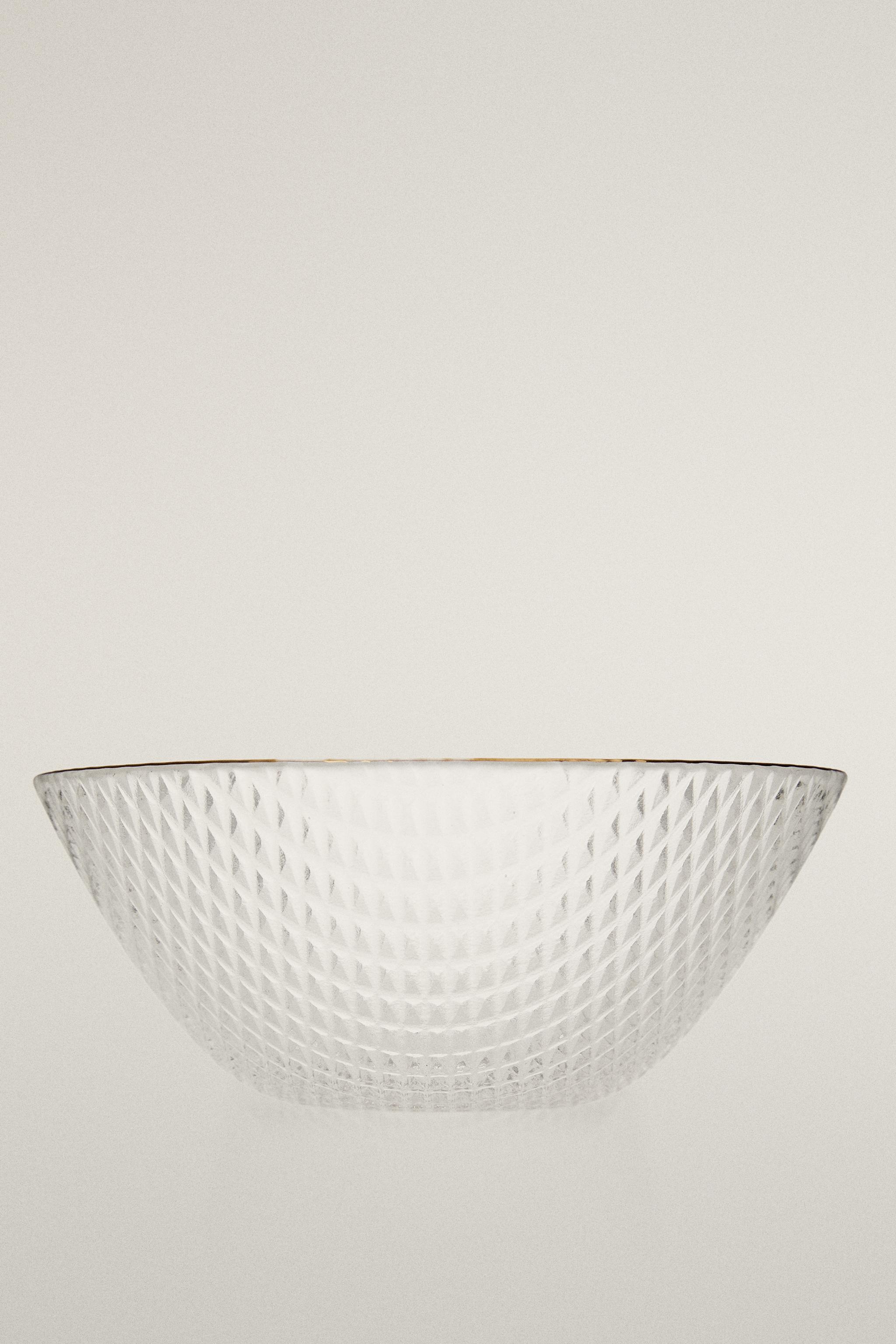 GLASS BOWL WITH RAISED DESIGN AND RIM