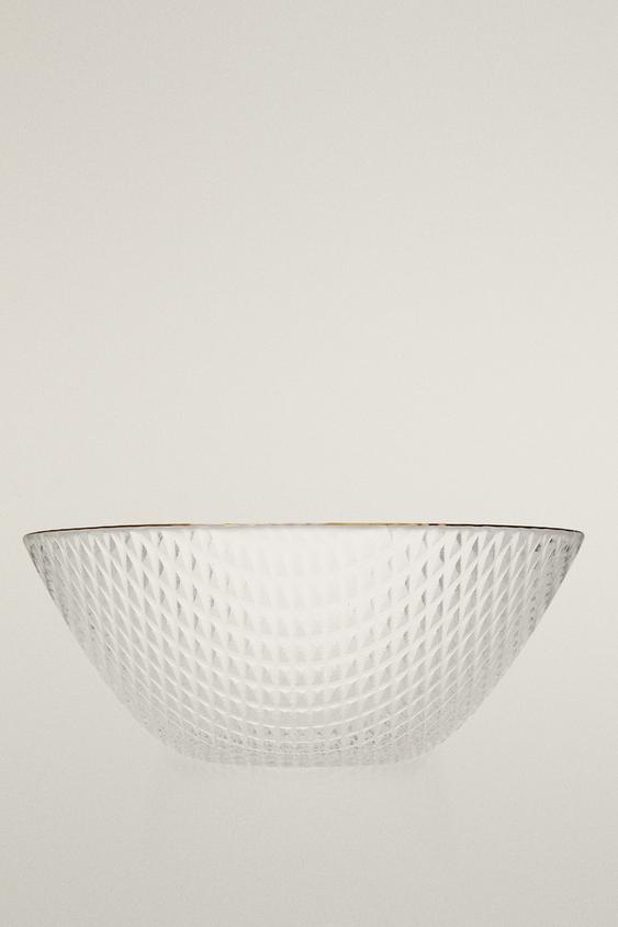 RELIEVED GLASS BOWL WITH RIM - Gold by Zara - Image 0