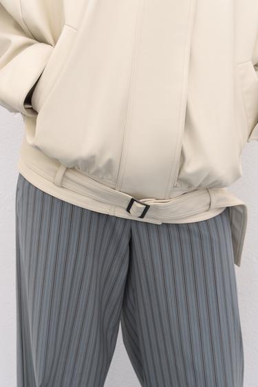 OVERSIZE LEATHER EFFECT BOMBER JACKET - Cream by Zara - Image 3