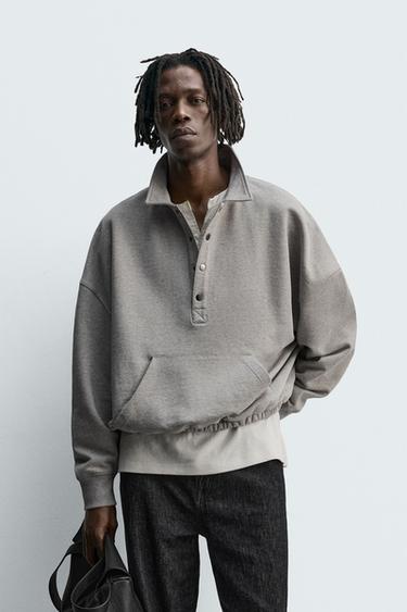 Zara BOXY FIT POLO SWEATSHIRT - Gray marl