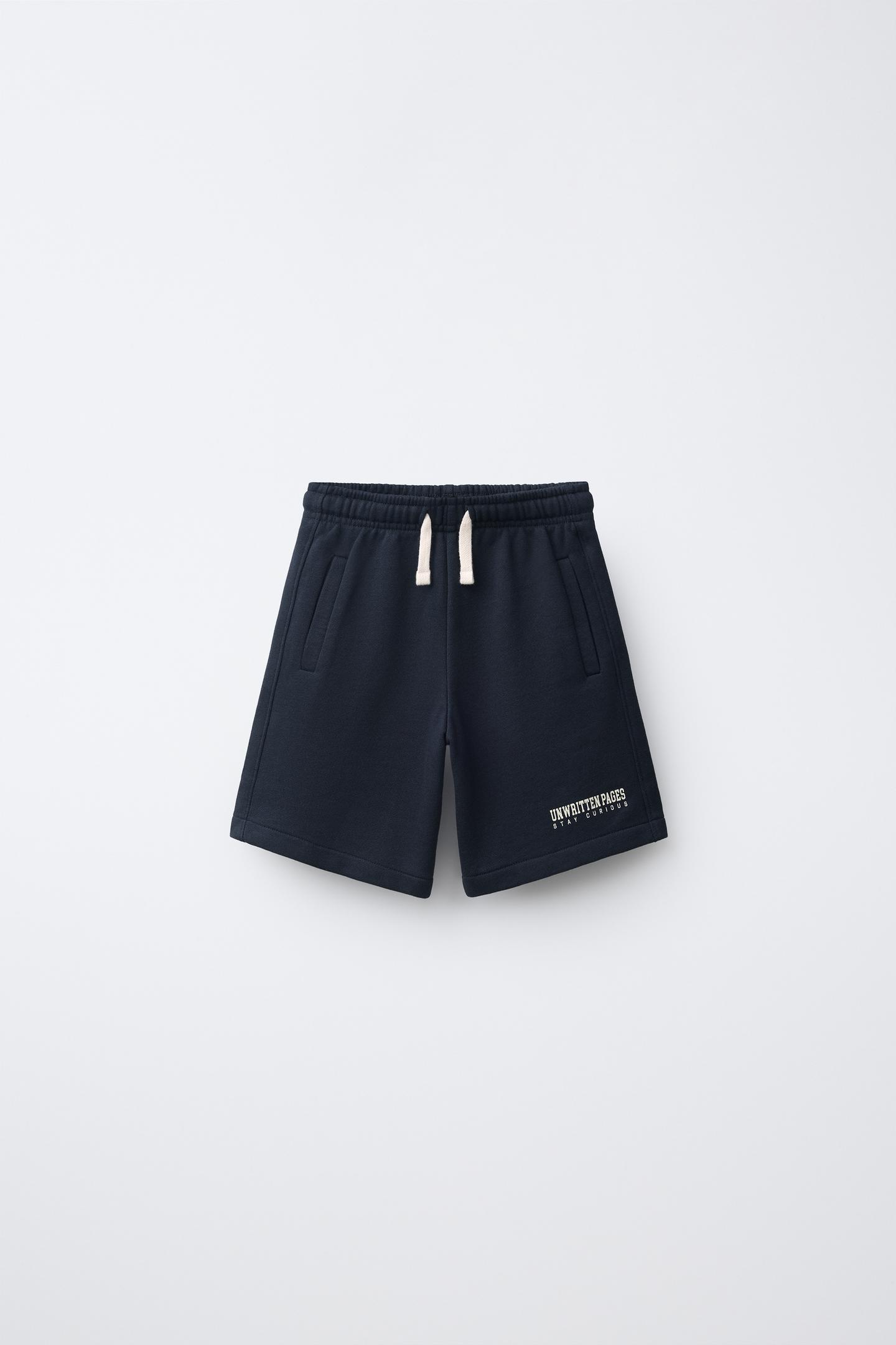 Детские шорты Zara Text-Print Jogger Bermuda, цвет: Тёмный тёмно-синий
