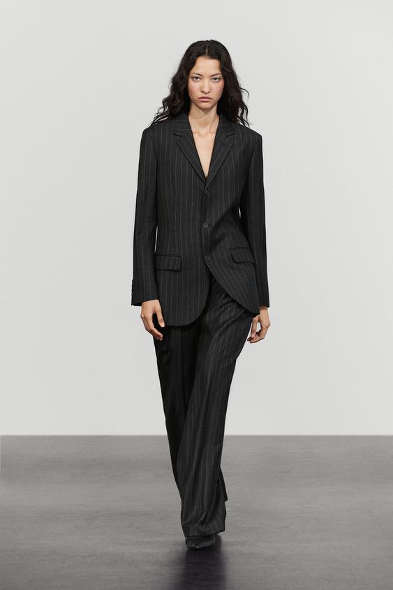Zara 100% wool pinstripe blazer - Gray - Image 0