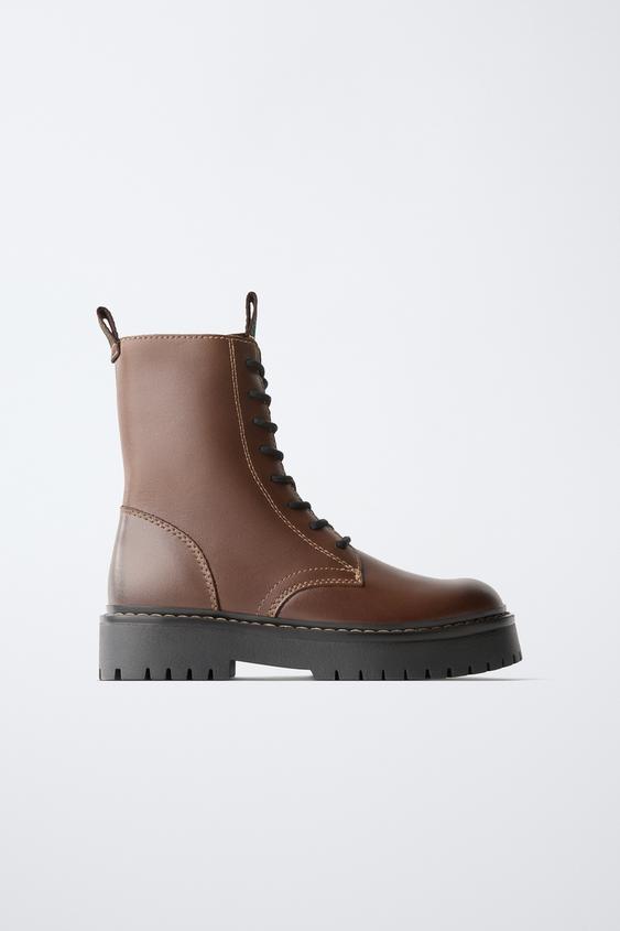 BOTÍN CORDONES PIEL - Marrón de Zara - Imagen 0