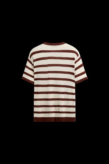STRIPED JACQUARD KNIT T-SHIRT - Burgundy by Zara