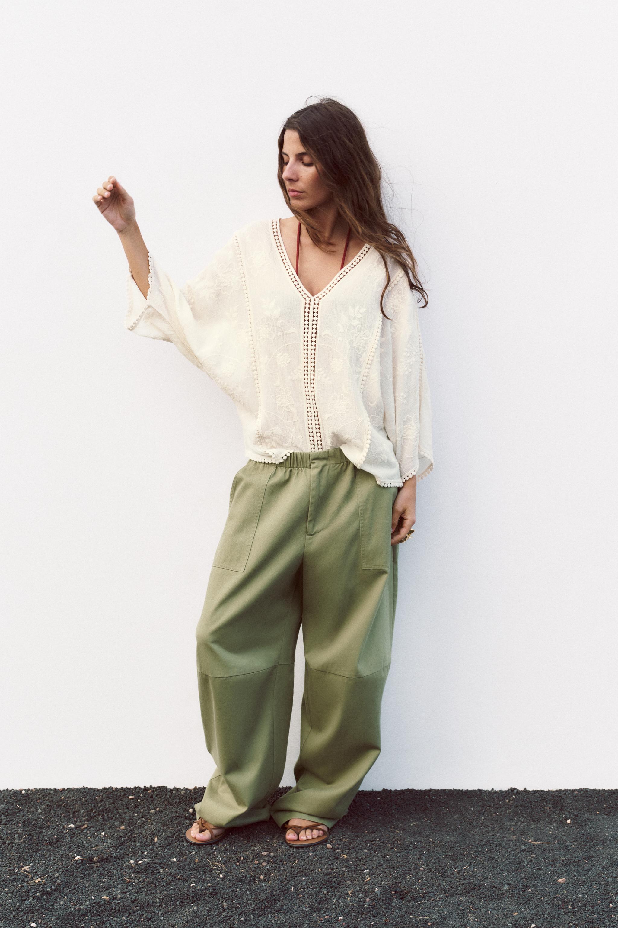 ZARA NEW WITH TAGS FRANCOISE PANTS TROUSERS GREEN MEDIUM