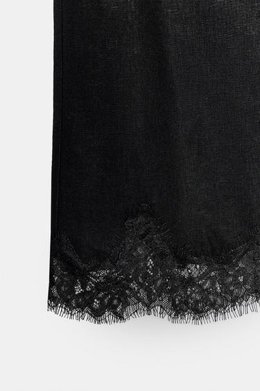 BERMUDA LONG EN LIN ET DENTELLE - Noir de Zara - Image 8