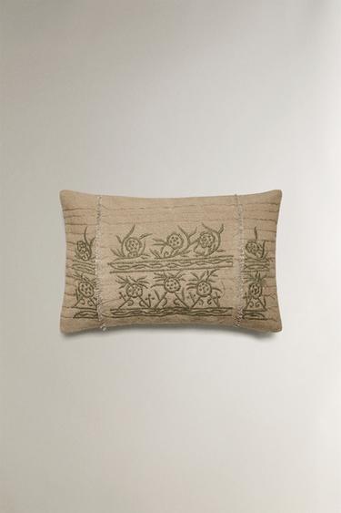 Zara EMBROIDERED THROW PILLOW COVER - Light beige - Image 0