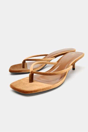 VELVET-EFFECT SANDALS - Ochre by Zara - Image 3