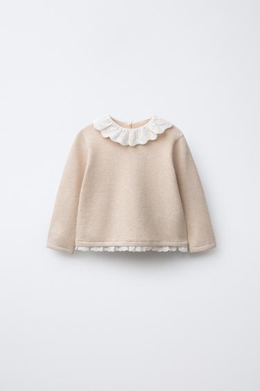 LACE KNIT SWEATER - Light beige by Zara