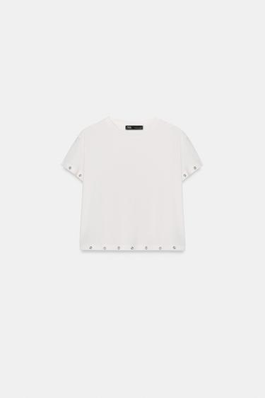 CAMISETA CROP TACHAS - Blanco roto de Zara - Imagen 0