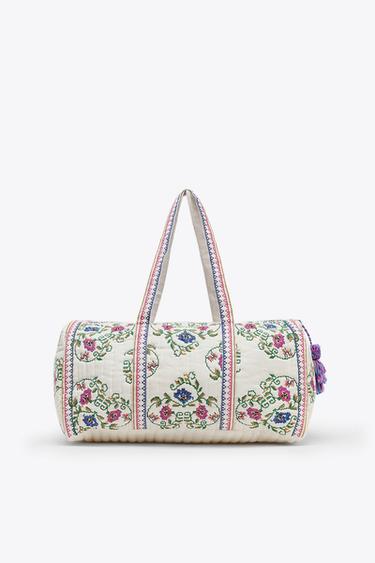 Zara QUILTED EMBROIDERED BAG - Ecru