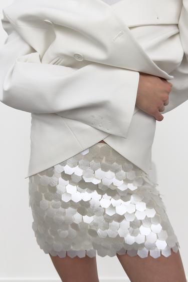 SEQUIN MINI SKIRT - Oyster-white by Zara - Image 3