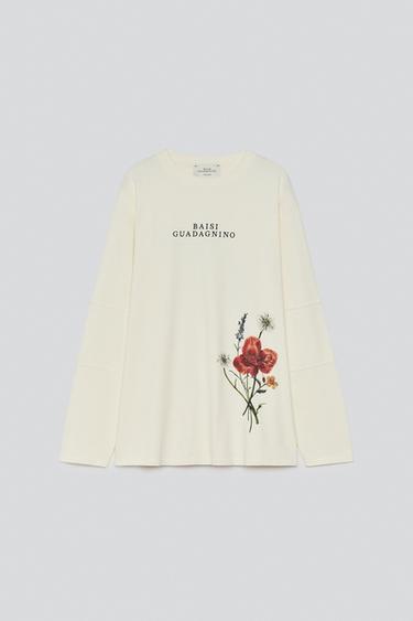 CONTRAST PRINT LONG SLEEVE T-SHIRT — White 1