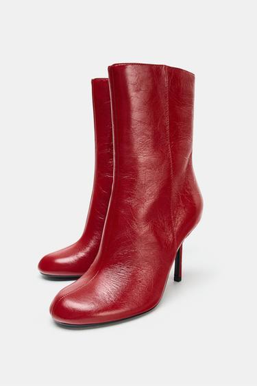 BOTTINES À TALONS EN CUIR - Rouge de Zara - Image 5