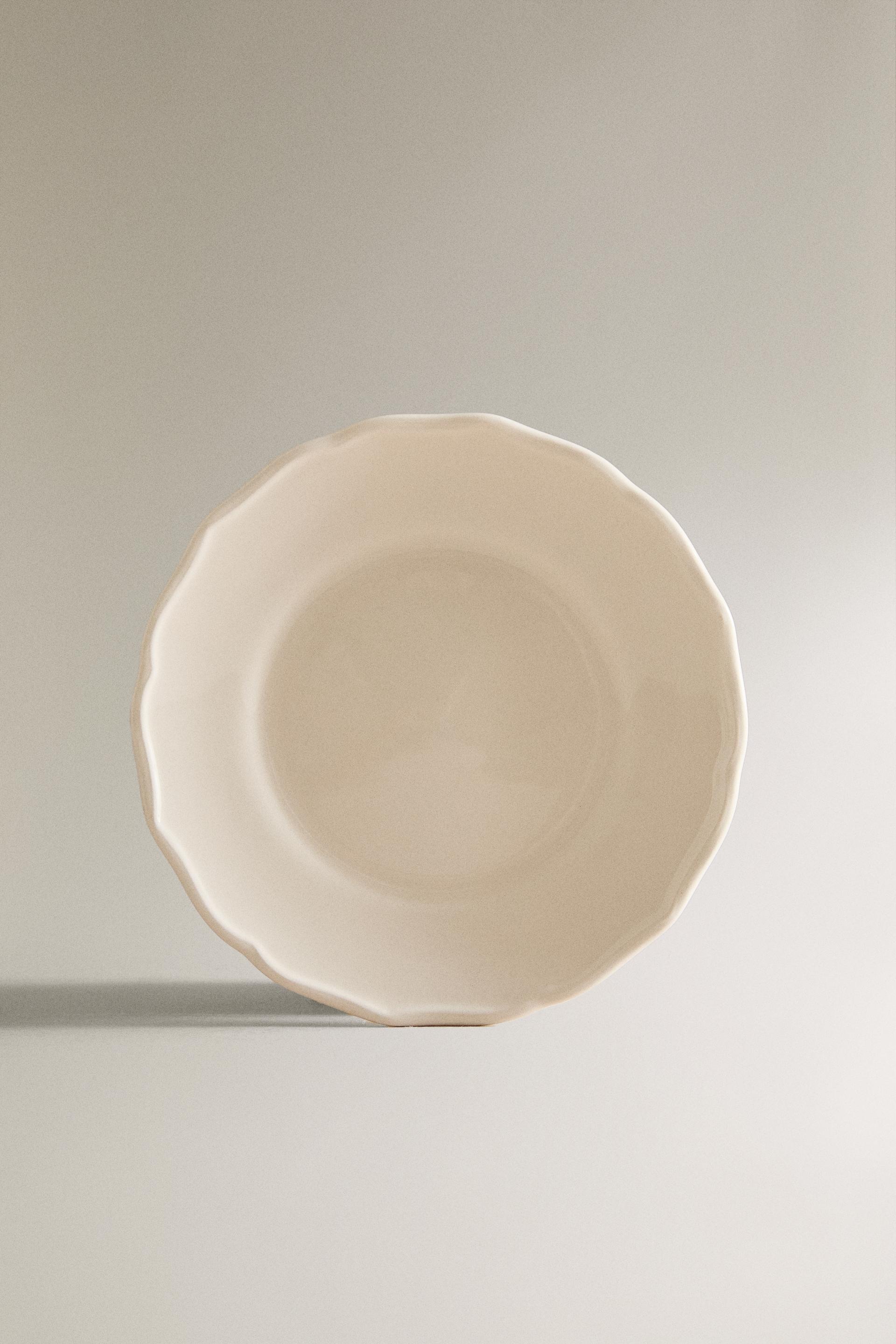 EARTHENWARE SIDE DISH WITH RAISED-DESIGN EDGE - Ecru - ONE SIZE ONLY