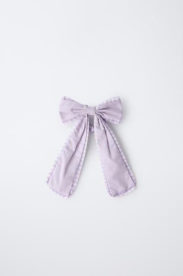 GINGHAM CHECK BOW SCRUNCHIE - Lilac by Zara
