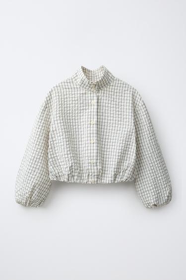 Zara 格紋燈籠襯衫 - 裸色 / 黑色 - 圖片 0