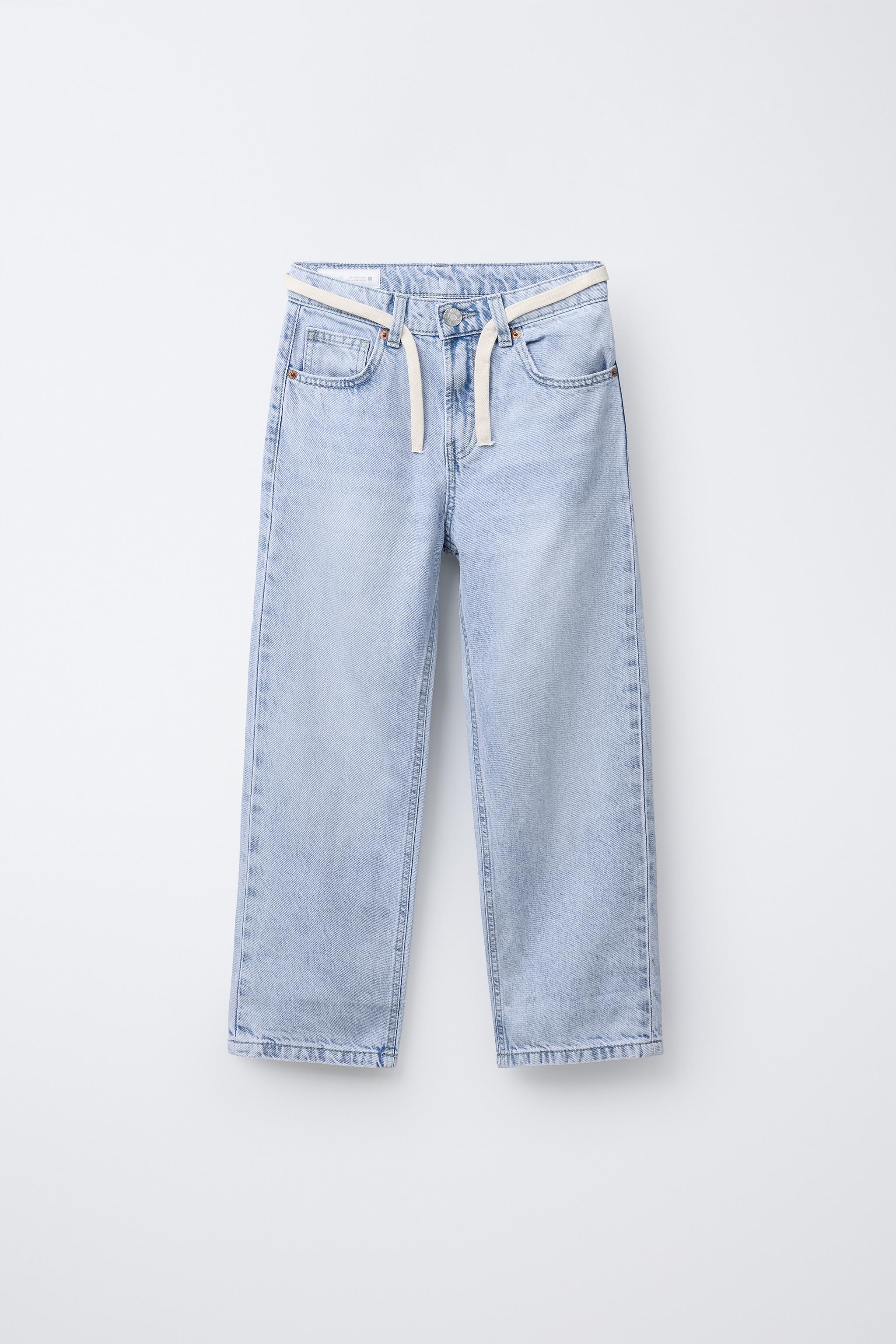 WIDE-LEG JEANS WITH DRAWSTRING BELT - Mid-blue | ZARA South Africa