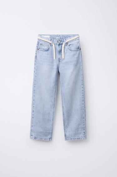 JEANS WIDE LEG CINTURÓN CORDÓN - Azul medio de Zara