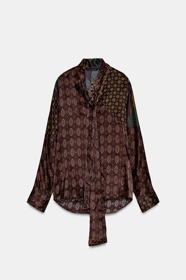 ZW COLLECTION PRINTED SHIRT WITH SCARF DETAIL - Multicoloured by Zara - Image 0
