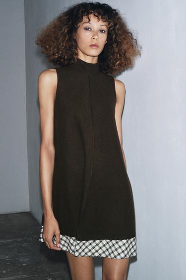 CHECK COMBINED MINI DRESS - Brown by Zara - Image 3