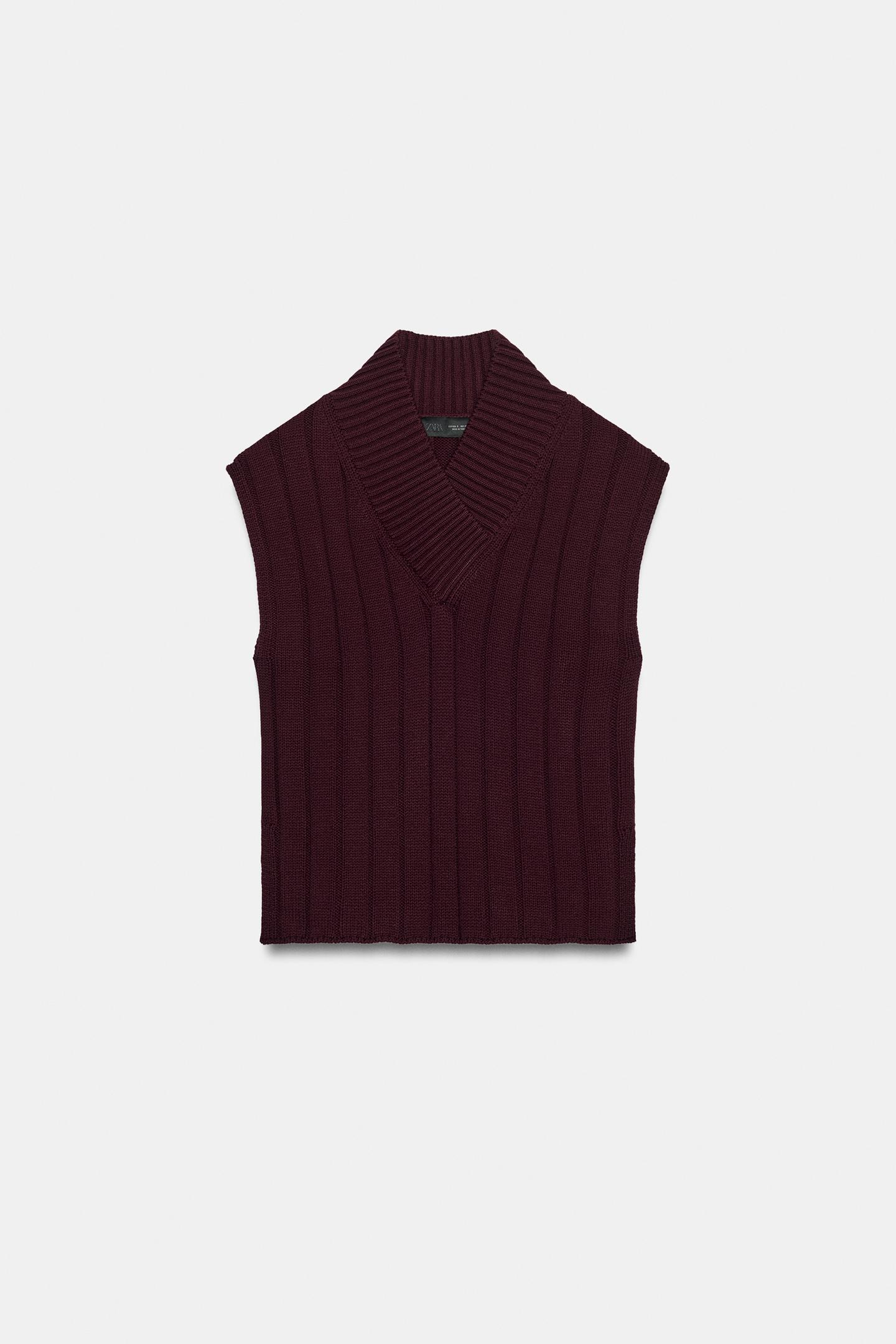Женский жилет Zara Rib Knit Vest, цвет: Бордовый — фото 5