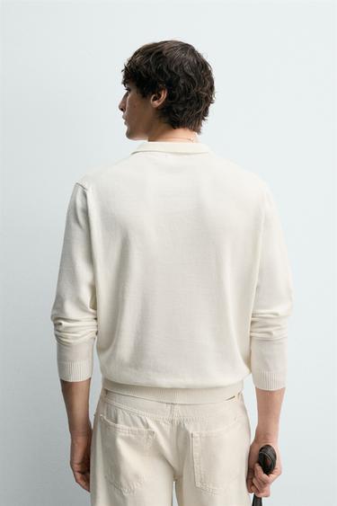 POLO EN MAILLE DE COTON ET LIN - Écru de Zara - Image 2