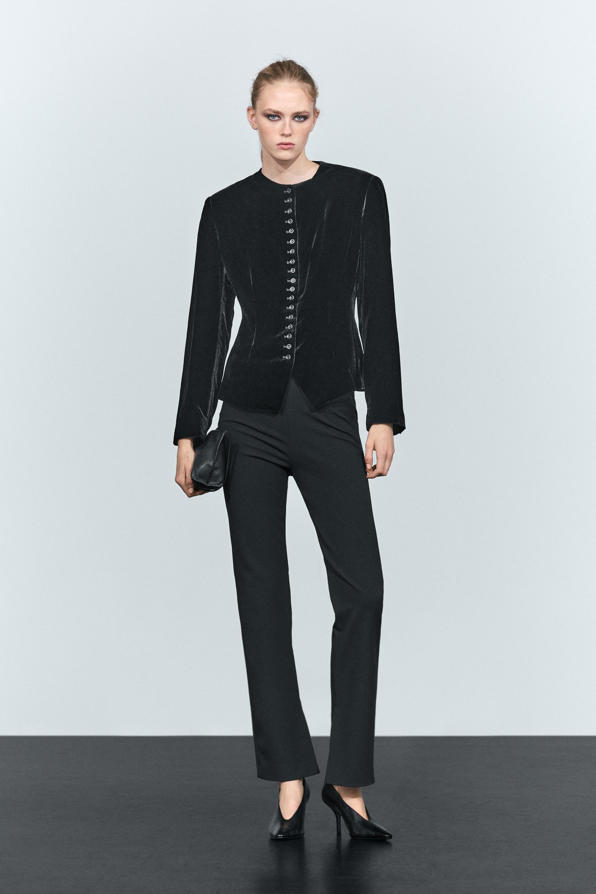 Velvet blazer with button detail