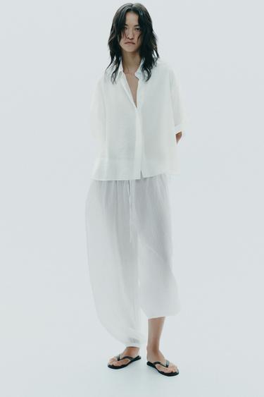 SHORT SLEEVE FLOWING SHIRT - Ecru by Zara