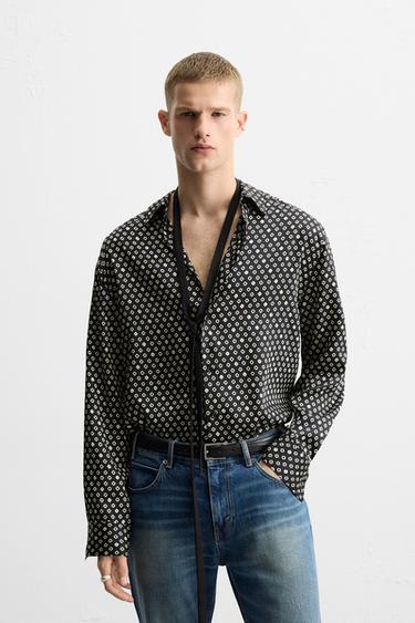 Zara GEOMETRIC PRINT SHIRT LIMITED EDITION - Black