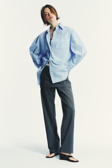 OVERSIZE STRIPED POPLIN SHIRT - Blue / Navy by Zara - Image 0