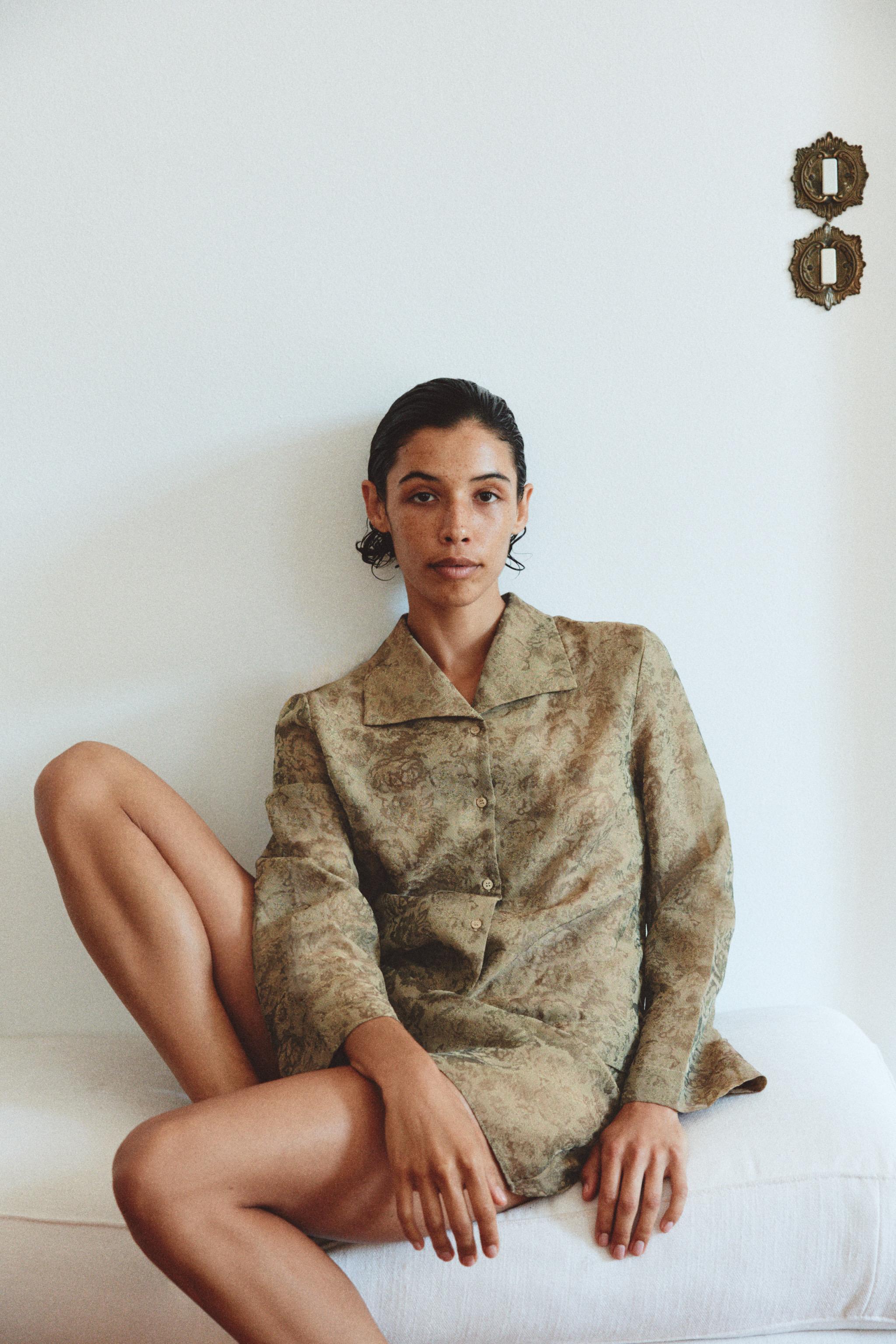 CUPRO BLEND JACQUARD SHIRT — Brown