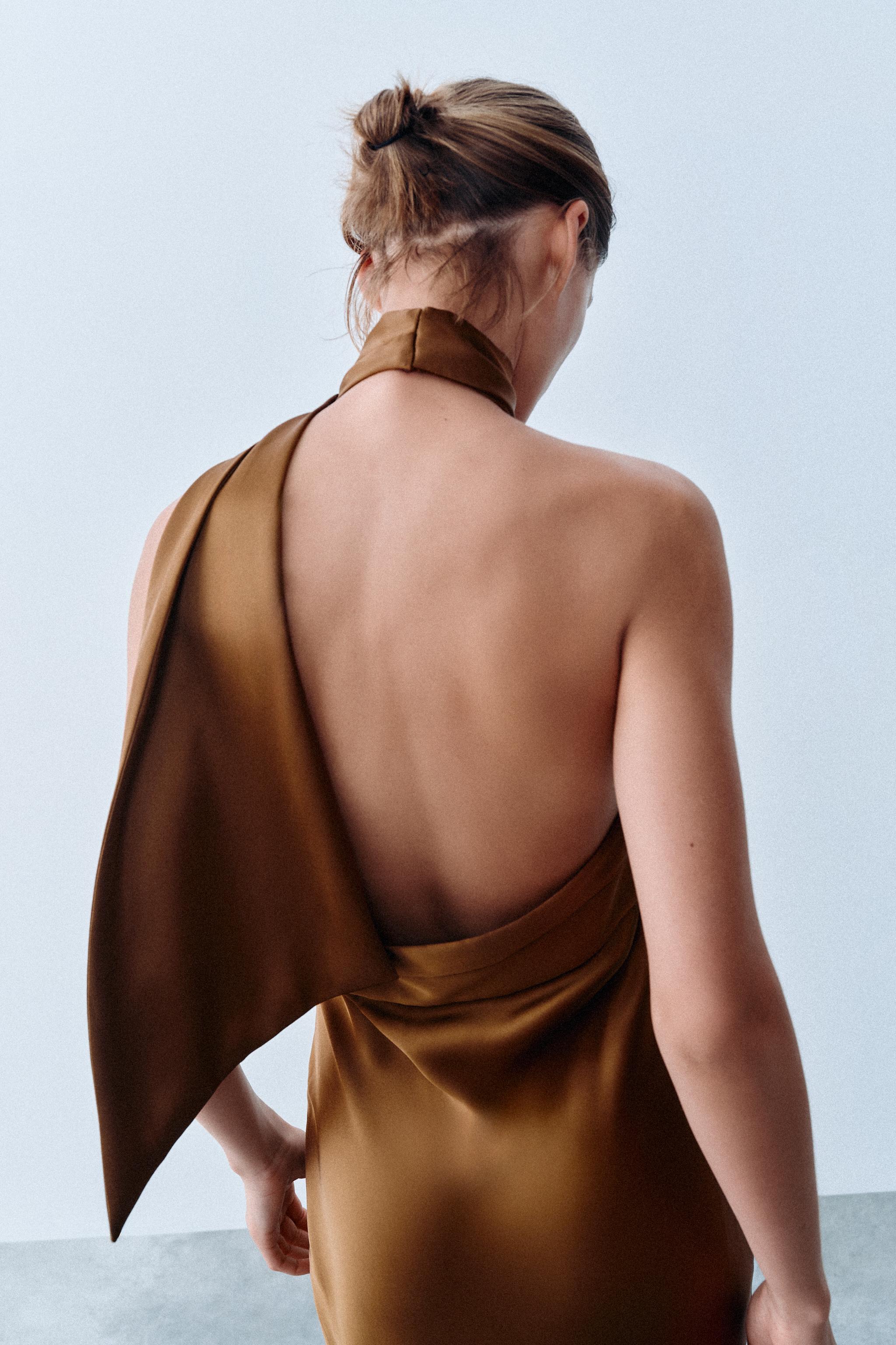 SATIN HALTER MIDI DRESS